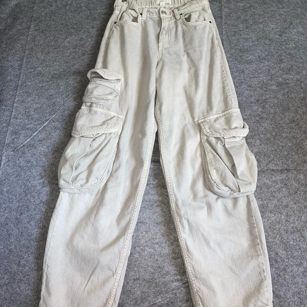 Zara Kids Cargo Pants Light Gray Denim Utility Trousers 12/13 Years 156cm